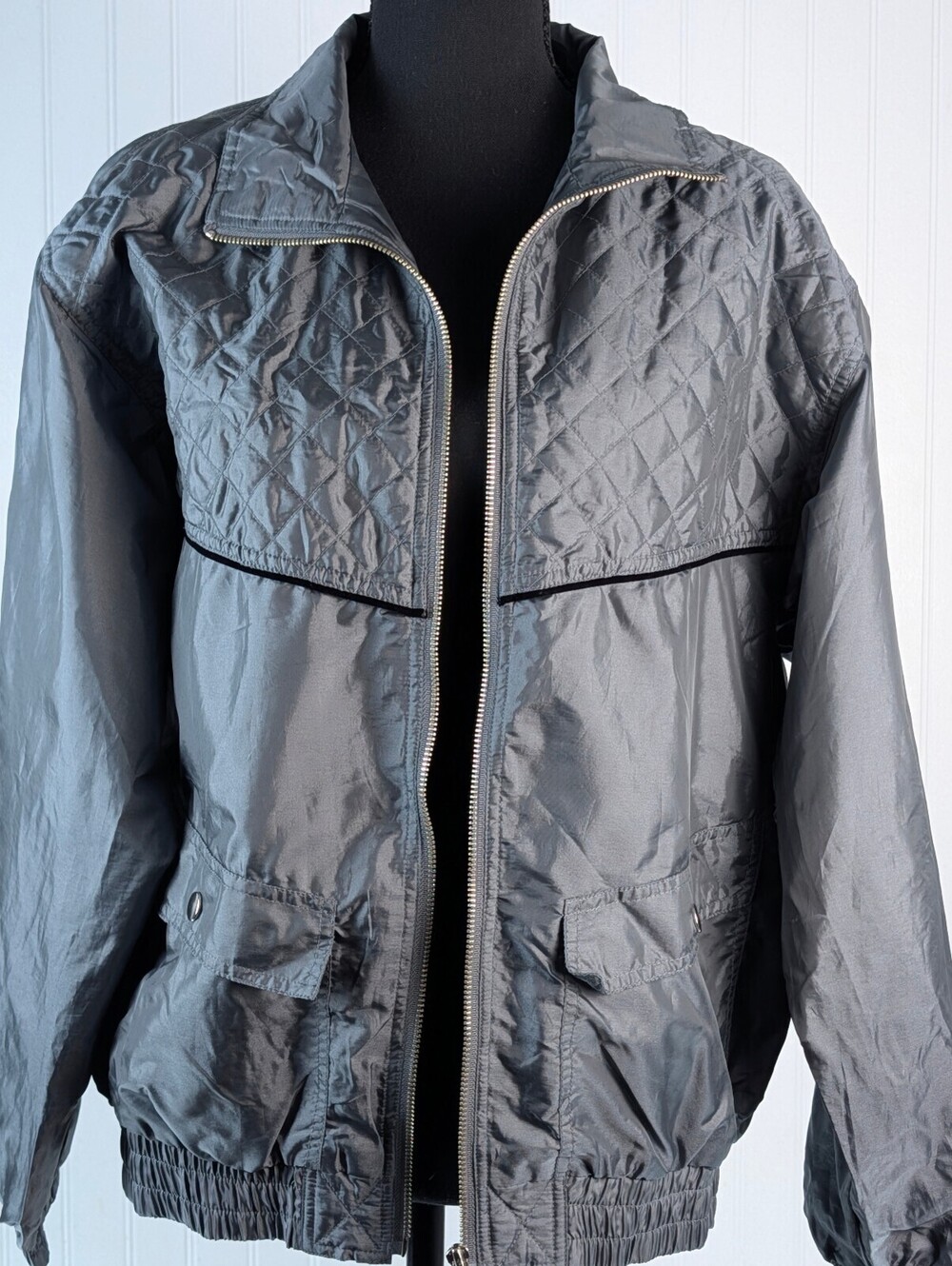 Vintage Outbrook Grey Quilted Nylon Track Jacket Retro Small